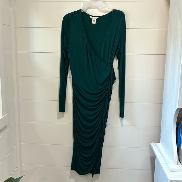 Sundance Reflection Dress Ruched Ruffle Midi Dress Teal Green Bodycon Size Small - Picture 3 of 8